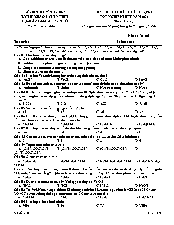 Đề thi khảo sát chất lượng tốt nghiệp THPT năm 2022 môn Hóa học 12 - Mã đề 208 (Có đáp án)