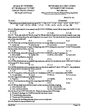 Đề thi khảo sát chất lượng tốt nghiệp THPT năm 2022 môn Hóa học 12 - Mã đề 201 (Có đáp án)