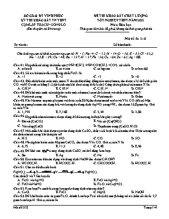 Đề thi khảo sát chất lượng tốt nghiệp THPT năm 2022 môn Hóa học 12 - Mã đề 218 (Có đáp án)