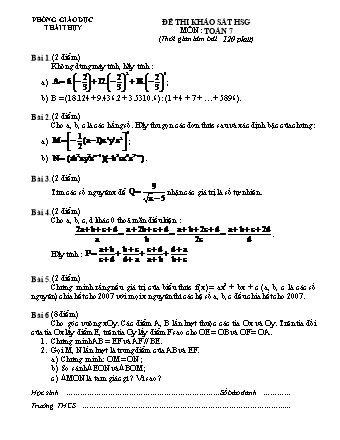 Đề thi khảo sát HSG môn Toán 7 (Có đáp án)