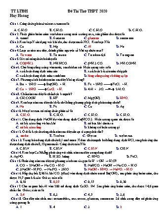 Đề thi thử THPT 2020 môn Hóa học 12 (Có đáp án)