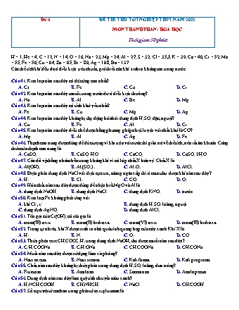Đề thi thử tốt nghiệp THPT năm 2022 môn Hóa học 12 (Có lời giải chi tiết)