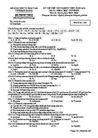 Đề thi thử tốt nghiệp THPT năm 2022 môn Hóa học 12 - Mã đề thi 307 (Có đáp án)