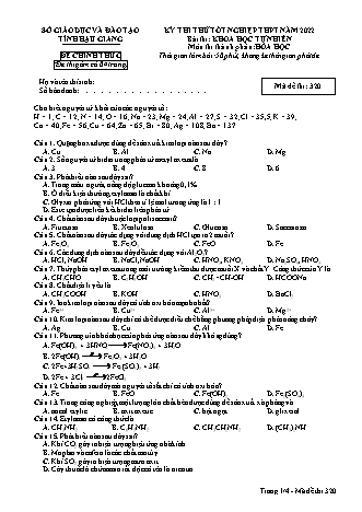 Đề thi thử tốt nghiệp THPT năm 2022 môn Hóa học 12 - Mã đề thi 320 (Có đáp án)