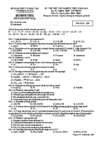 Đề thi thử tốt nghiệp THPT năm 2022 môn Hóa học 12 - Mã đề thi 304 (Có đáp án)