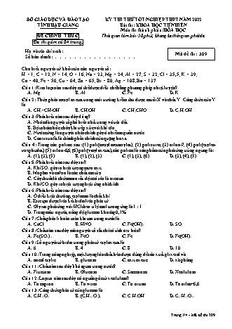 Đề thi thử tốt nghiệp THPT năm 2022 môn Hóa học 12 - Mã đề thi 309 (Có đáp án)