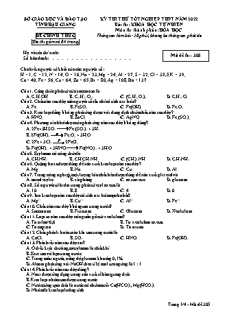 Đề thi thử tốt nghiệp THPT năm 2022 môn Hóa học 12 - Mã đề thi 305 (Có đáp án)