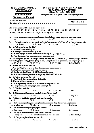 Đề thi thử tốt nghiệp THPT năm 2022 môn Hóa học 12 - Mã đề thi 310 (Có đáp án)