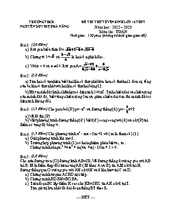 Đề thi thử tuyển sinh lớp 10 THPT môn Toán 9 - Năm học 2022-2023