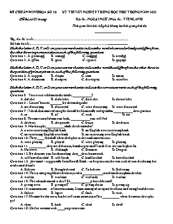 Đề thi tốt nghiệp Trung học Phổ thông Quốc gia năm 2022 môn Tiếng Anh 12 - Đề chuẩn minh họa 20 (Có lời giải)