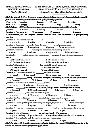 Đề thi tốt nghiệp Trung học Phổ thông Quốc gia năm 2022 môn Tiếng Anh 12 - Đề chuẩn minh họa 30 (Có lời giải)