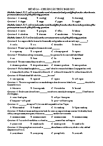 Đề thi tốt nghiệp Trung học Phổ thông Quốc gia năm 2022 môn Tiếng Anh 12 - Đề chuẩn minh họa 14 (Có lời giải)