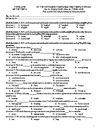 Đề thi tốt nghiệp Trung học Phổ thông Quốc gia năm 2022 môn Tiếng Anh 12 - Đề chuẩn minh họa 29 (Có lời giải)