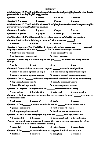 Đề thi tốt nghiệp Trung học Phổ thông Quốc gia năm 2022 môn Tiếng Anh 12 - Đề chuẩn minh họa 27 (Có lời giải)