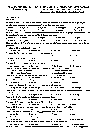 Đề thi tốt nghiệp Trung học Phổ thông Quốc gia năm 2022 môn Tiếng Anh 12 - Đề chuẩn minh họa 05 (Có lời giải)