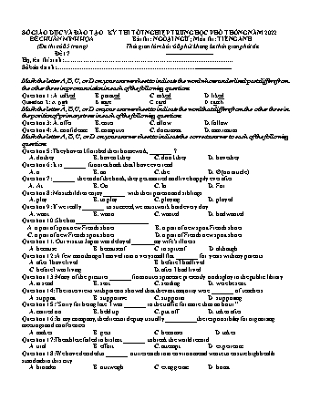 Đề thi tốt nghiệp Trung học Phổ thông Quốc gia năm 2022 môn Tiếng Anh 12 - Đề chuẩn minh họa 17 (Có lời giải)