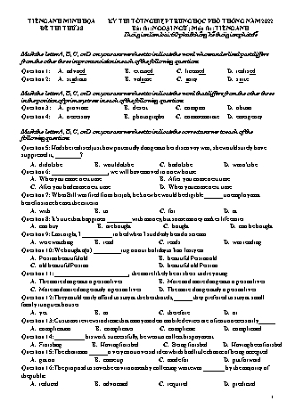 Đề thi tốt nghiệp Trung học Phổ thông Quốc gia năm 2022 môn Tiếng Anh 12 - Đề chuẩn minh họa 38 (Có lời giải)
