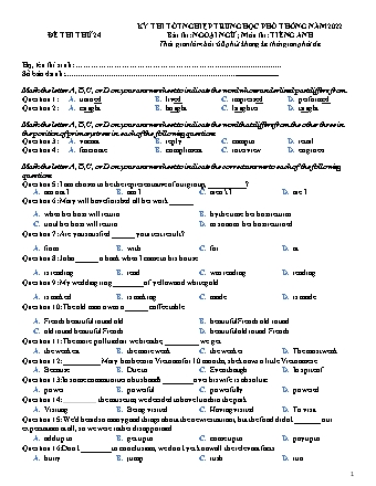 Đề thi tốt nghiệp Trung học Phổ thông Quốc gia năm 2022 môn Tiếng Anh 12 - Đề chuẩn minh họa 24 (Có lời giải)