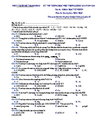 Đề thi tốt nghiệp Trung học Phổ thông Quốc gia năm 2022 môn Hóa học 12 (Có đáp án)