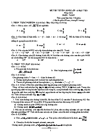 Đề thi tuyển sinh lớp 10 đại trà môn Toán 9 - Năm 2021 (Có đáp án)