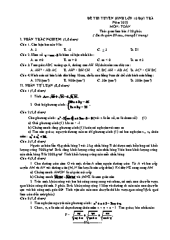 Đề thi tuyển sinh lớp 10 đại trà môn Toán 9 - Năm 2022 (Có đáp án)