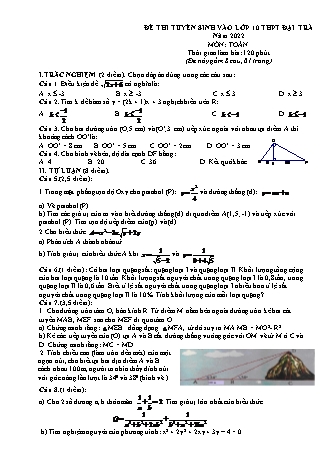 Đề thi tuyển sinh vào lớp 10 THPT đại trà môn Toán học 9 - Năm 2022 (Có đáp án)