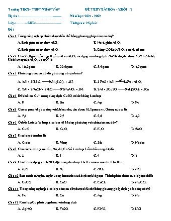 Đề truy bài Hóa Khối 12 - Năm học 2021-2022