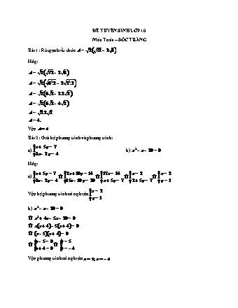 Đề tuyển sinh lớp 10 môn Toán 9 - Tỉnh Sóc Trăng (Có đáp án)