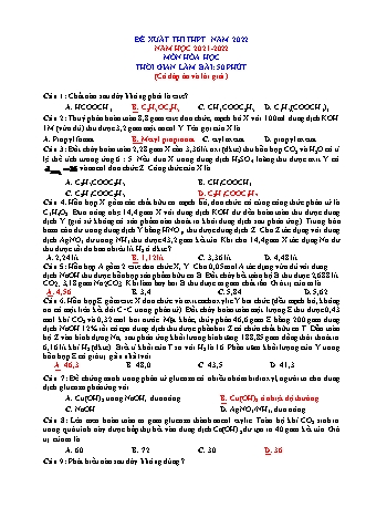 Đề xuất thi THPT Quốc gia năm 2022 môn Hóa học 12 - Năm học 2021-2022 - Đề 14 (Có đáp án và lời giải)