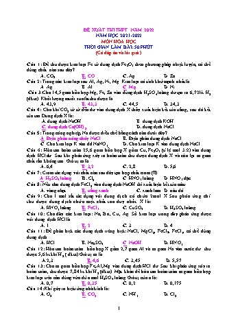 Đề xuất thi THPT Quốc gia năm 2022 môn Hóa học 12 - Năm học 2021-2022 - Đề 13 (Có đáp án và lời giải)