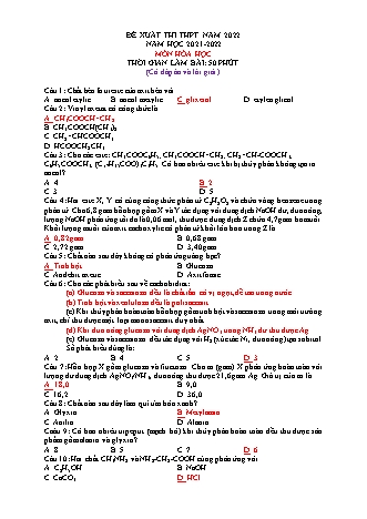 Đề xuất thi THPT Quốc gia năm 2022 môn Hóa học 12 - Năm học 2021-2022 - Đề 6 (Có đáp án và lời giải)