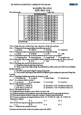 Hệ thống câu hỏi trắc nghiệm ôn thi Quốc gia 2022 môn Hóa học 12