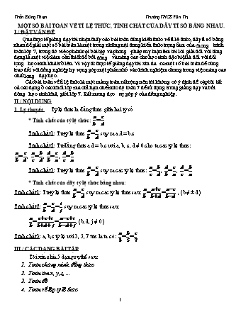 Một số bài toán về tỉ lệ thức, tính chất của dãy tỉ số bằng nhau - Trần Đăng Thiện