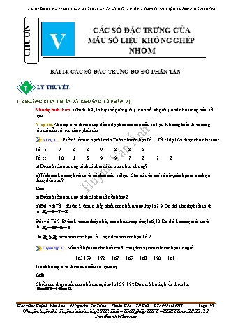 Ôn luyện Toán 10 (Kết nối tri thức ) - Chương V, Bài 14: Các số đặc trưng đo độ phân tán (Tự luận) - Huỳnh Văn Ánh