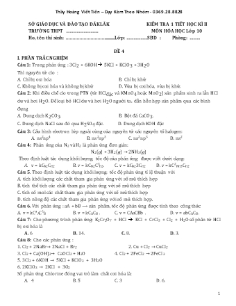 Đề kiểm tra 1 tiết học kì II môn Hóa học Lớp 10 - Đề 4 - Hoàng Viết Tiến