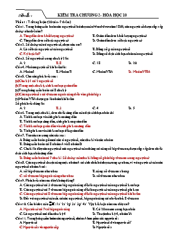Đề kiểm tra chương 2 môn Hóa học Lớp 10 - Đề mẫu 3 (Có đáp án trắc nghiệm)