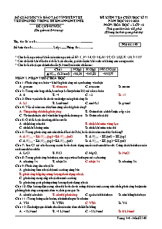 Đề kiểm tra cuối học kì II năm học 2022-2023 môn Hóa học Lớp 10 - Mã đề 149 - Trường phổ thông Hermann Gmeiner (Có đáp án)
