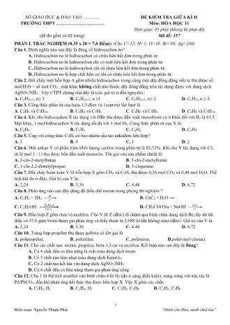 Đề kiểm tra giữa kì II môn Hóa học Lớp 11 - Mã đề 357 - Nguyễn Thuận Phát