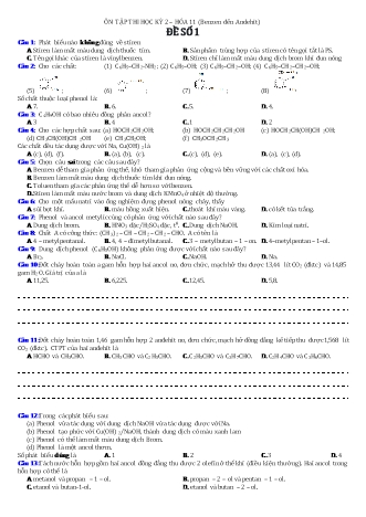Đề trắc nghiệm ôn tập thi học kỳ II môn Hóa học Lớp 11 - Đề số 1 (Benzen đến Andehit)