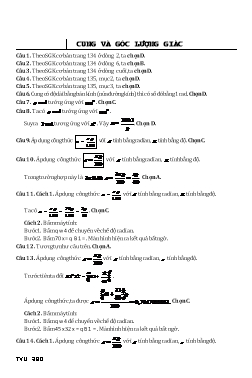Bài tập môn Toán Lớp 11 - Chủ đề: Cung và góc lượng giác