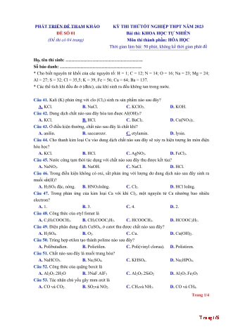 Bộ 50 Đề thi thử tốt nghiệp THPT môn Hóa học năm 2023