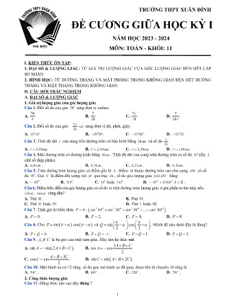 Đề cương ôn thi giữa kì 1 môn Toán Lớp 11 - Năm học 2023-2024 - Trường THPT Xuân Đỉnh