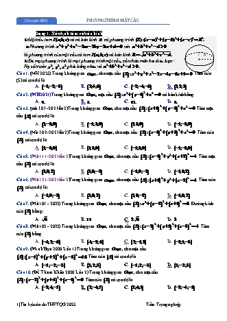 Đề cương ôn thi tốt nghiệp THPT Quốc gia môn Toán - Chuyên đề 6: Phương trình mặt cầu - Năm học 2022-2023