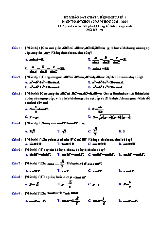Đề khảo sát chất lượng giữa kì 1 Toán Lớp 10 - Mã đề 121 - Năm học 2023-2024