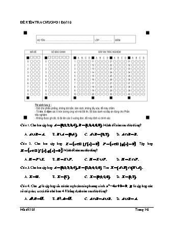 Đề kiểm tra 1 tiết môn Toán Lớp 10 - Mã đề 101