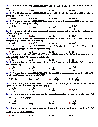 Đề kiểm tra 15 phút môn Toán Lớp 12 (Có đáp án)