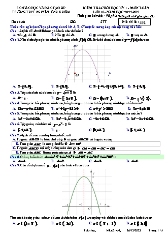 Đề kiểm tra cuối học kì 1 môn Toán Lớp 10 - Mã đề 451 - Năm học 2022-2023- Trường THPT Nguyễn Bỉnh Khiêm