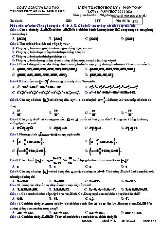 Đề kiểm tra cuối kì 1 môn Toán Lớp 11 - Mã đề 475 - Năm học 2022-2023 - Trường THPT Nguyễn Bỉnh Khiêm