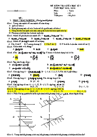 Đề kiểm tra giữa học kì 1 môn Toán Lớp 10 (Có đáp án) - Năm học 2023-2024
