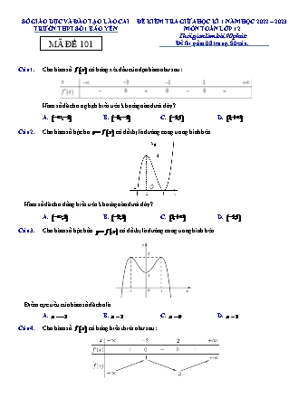 Đề kiểm tra giữa học kì 1 môn Toán Lớp 12 - Mã đề 101 - Năm học 2022-2023 - Trường THPT Số 1 Bảo Yên